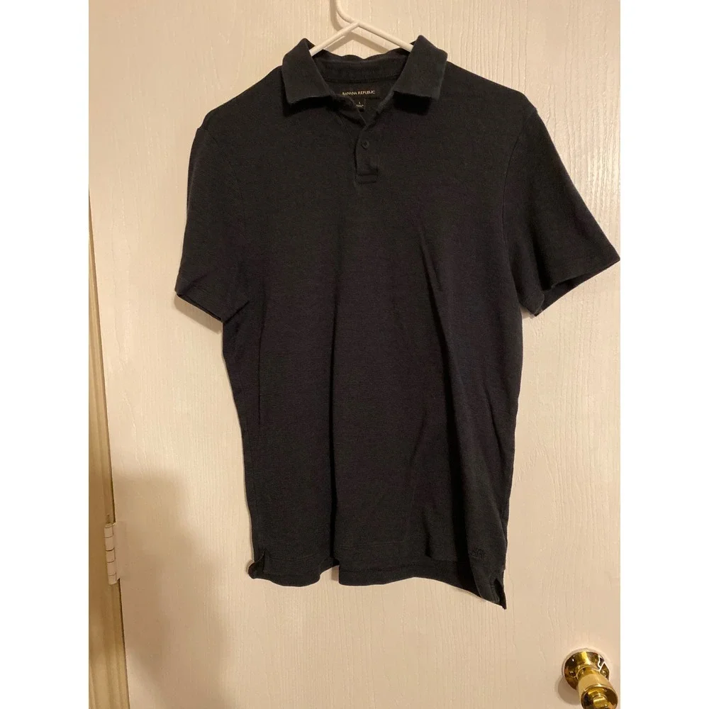 Banana Republic Mens L Polo Shirt Short Sleeve Gray Pique Knit Classic Fit 0209